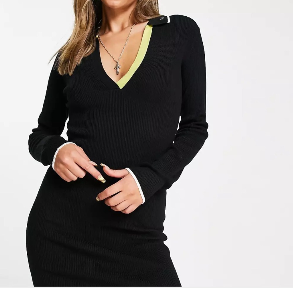 Knitted Black Polo Dress